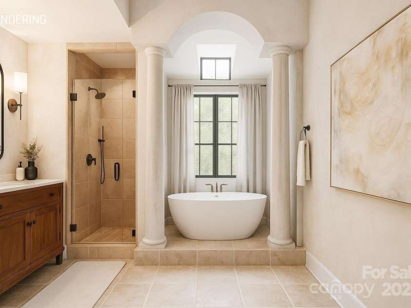 501 River Oaks Lane, Charlotte, NC 28226.  MLS# CAR4192085, YatesRealty ID 22698. Experience the art of elevated living with this refined rendering of the owner’s private bath.Thoughtfully reimagined to blend timeless elegance with modern comfort, this space invites relaxation and luxury in equal me