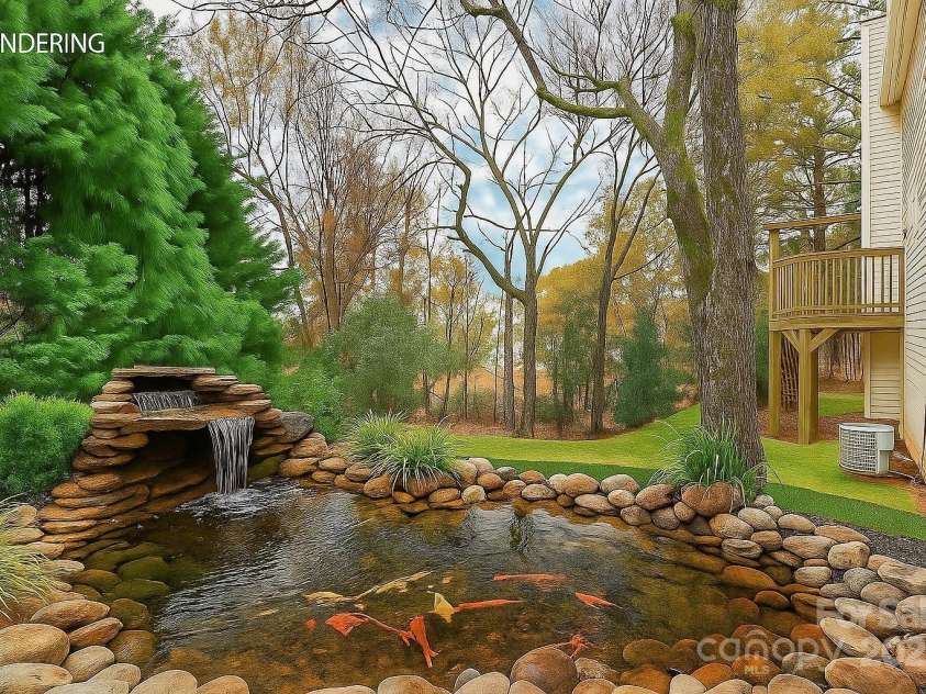 501 River Oaks Lane, Charlotte, NC 28226.  MLS# CAR4192085, YatesRealty ID 22698. Kids will enjoy a new KOI pond. Rendering design for the back yard space.