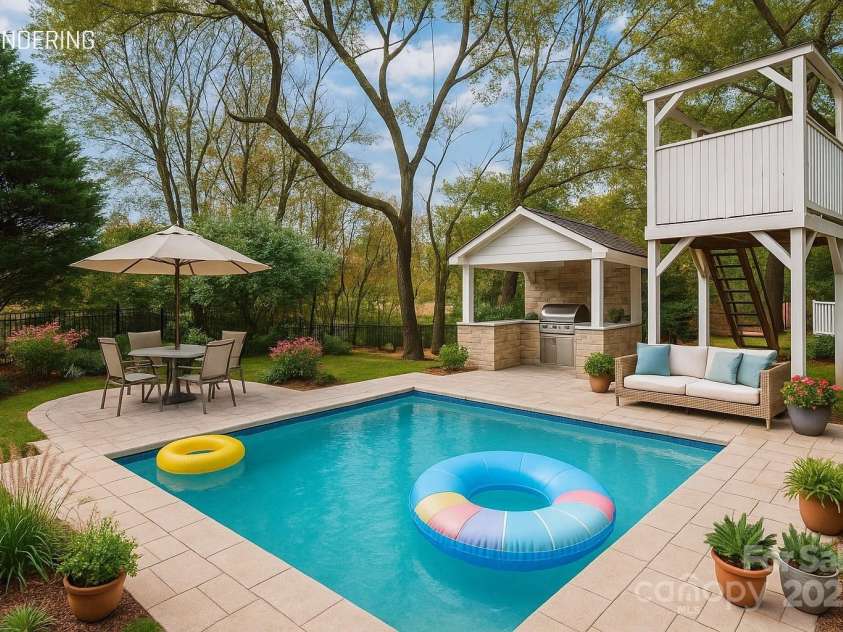 501 River Oaks Lane, Charlotte, NC 28226.  MLS# CAR4192085, YatesRealty ID 22698. Visualize yourself in your own pool and outdoor kitchen. Rendering concept.