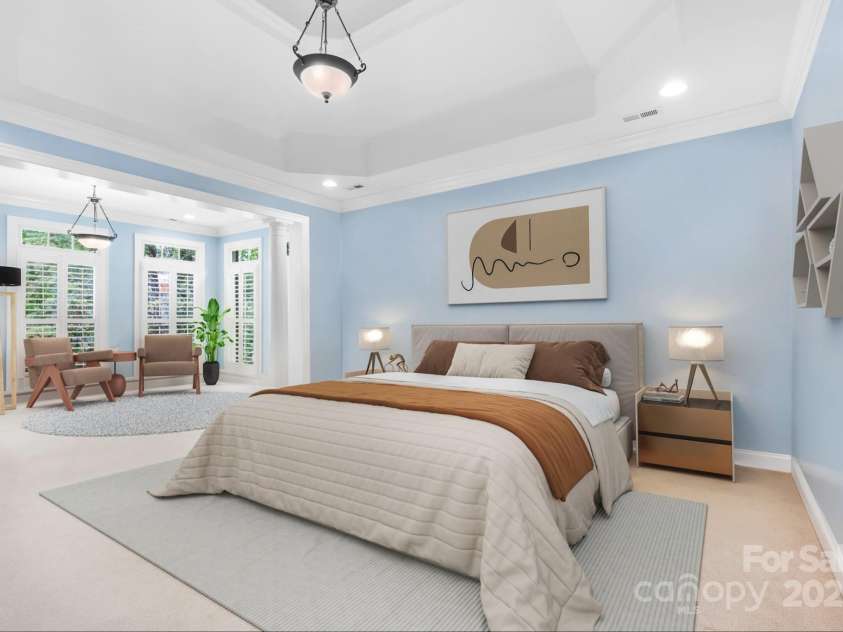 1806 Asbury Hall Court, Charlotte, NC 28209.  MLS# CAR4265884, YatesRealty ID 22727. Primary bedroom with sitting area (virtually staged)