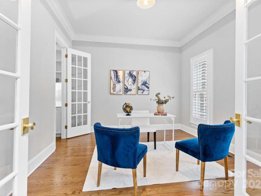 1806 Asbury Hall Court, Charlotte, NC 28209.  MLS# CAR4265884, YatesRealty ID 22727. Private office to right of foyer with double French doors.