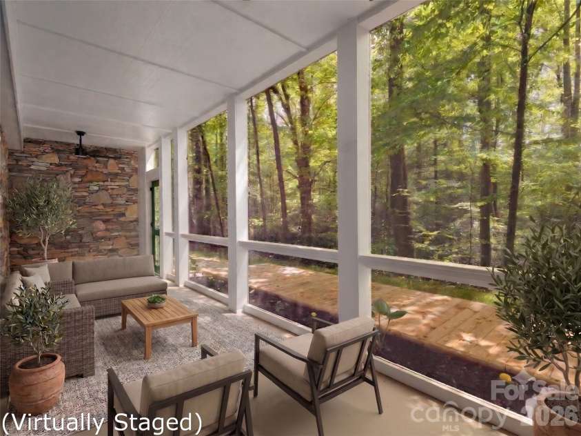 209 Ivy Hill Road, Hendersonville, NC 28792.  MLS# CAR4376204, YatesRealty ID 22760. Large Screened Porch Virtually Staged