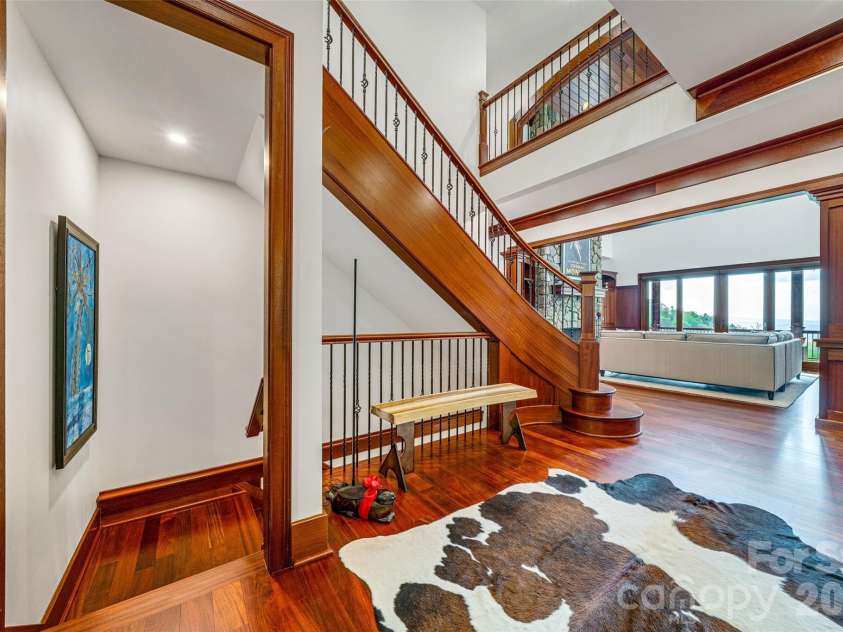 8 Timberwolf Court, Asheville, NC 28804.  MLS# CAR4369628, YatesRealty ID 22918. Staircase down