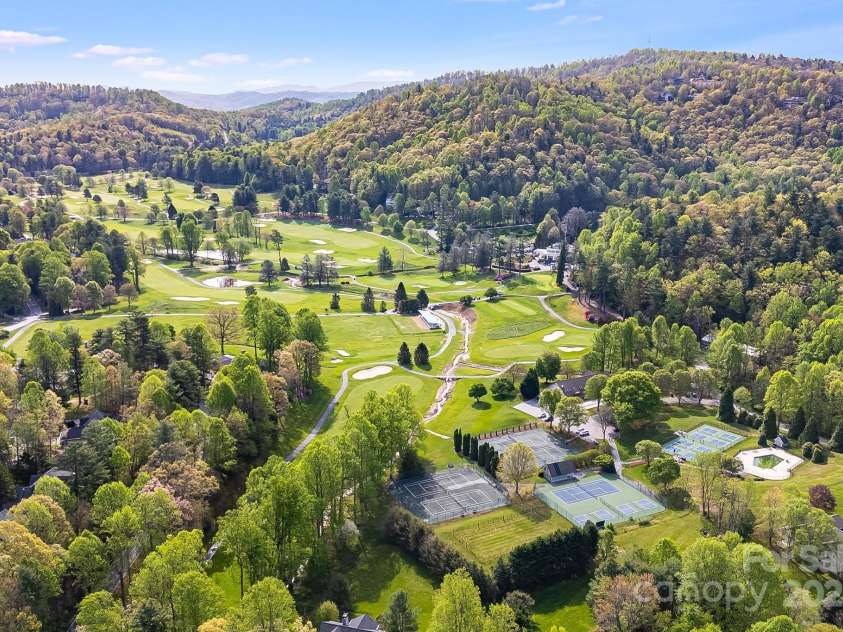 118 Broadmoor Drive, Flat Rock, NC 28731.  MLS# CAR4275218, YatesRealty ID 22968. An aerial view of part of the golf course.