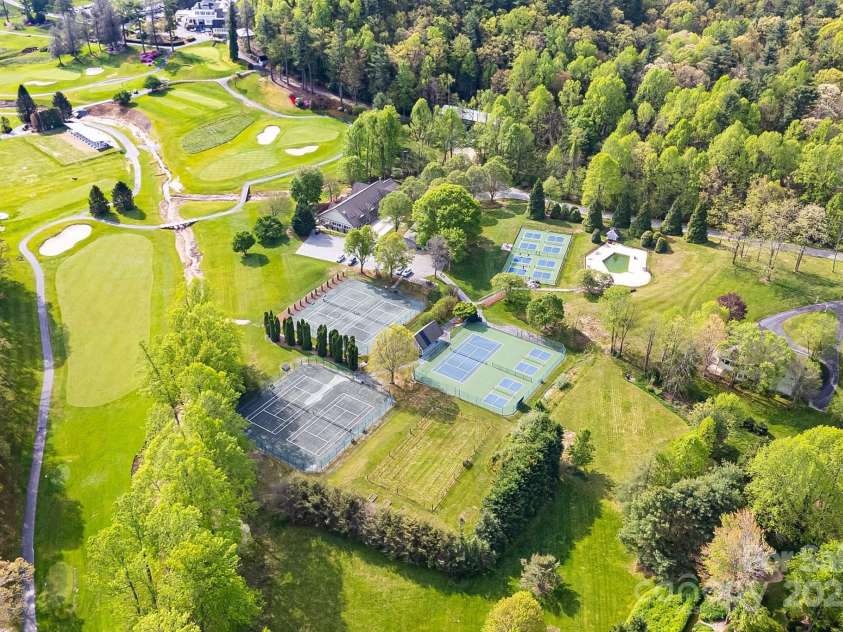 118 Broadmoor Drive, Flat Rock, NC 28731.  MLS# CAR4275218, YatesRealty ID 22968. An aerial view of the courts.