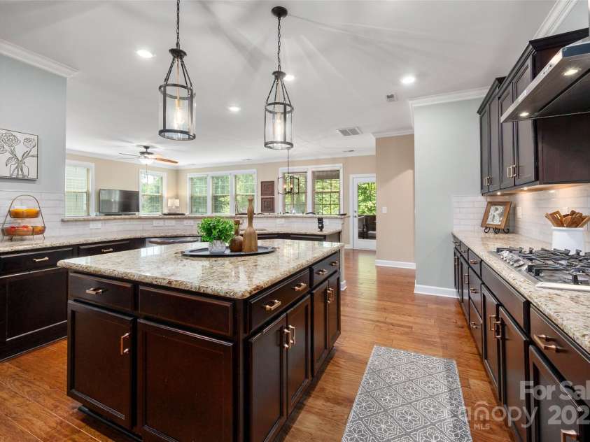 1805 Trading Path Lane, Waxhaw, NC 28173.  MLS# CAR4273259, YatesRealty ID 23032. Amazing kitchen with pendent and under counter lighting