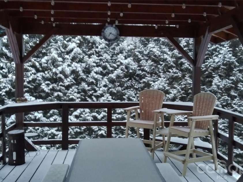 111 Wild Hog Creek Road, Rosman, NC 28772.  MLS# CAR4380401, YatesRealty ID 23035. Snow From Rear Deck