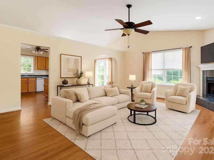 18 & 28 Sunberry Drive, Alexander, NC 28701.  MLS# CAR4266068, YatesRealty ID 23120. AI Digitally Staged Living Room Option 2