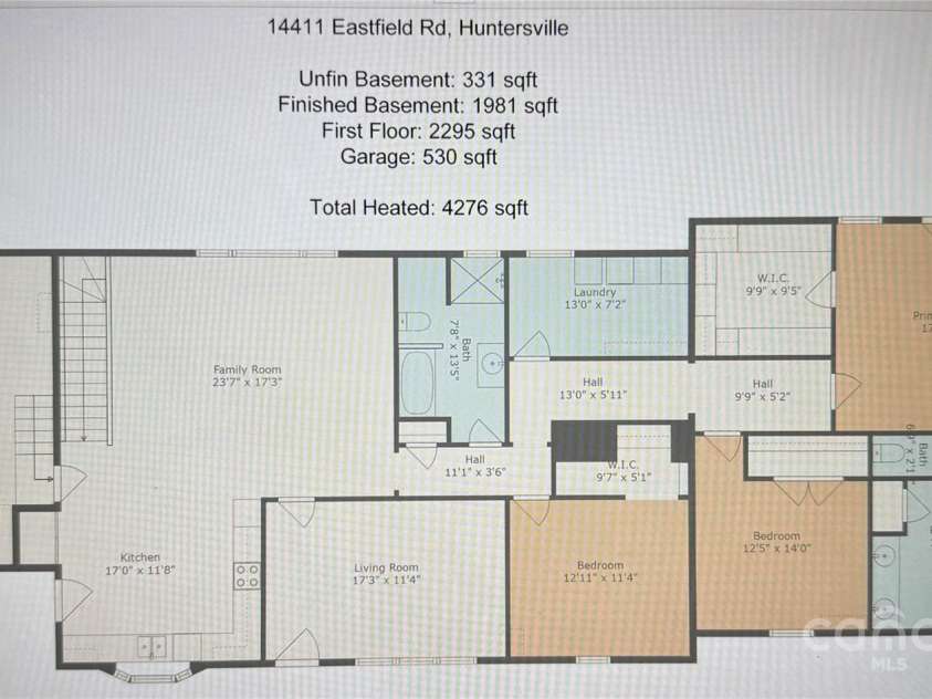 14411 Eastfield Road, Huntersville, NC 28078.  MLS# CAR4273593, YatesRealty ID 23226. Main level floor plan