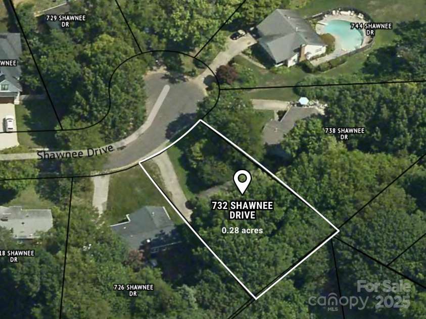 732 Shawnee Drive, Charlotte, NC 28209.  MLS# CAR4187561, YatesRealty ID 2328. Aerial view of lot