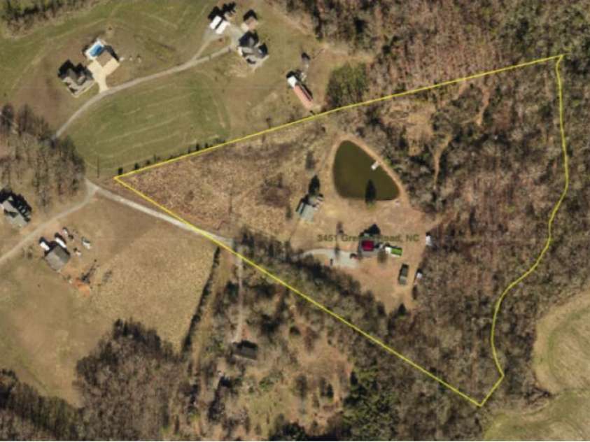 3451 Greene Road, Monroe, NC 28110.  MLS# CAR4271557, YatesRealty ID 23327. Ariel View