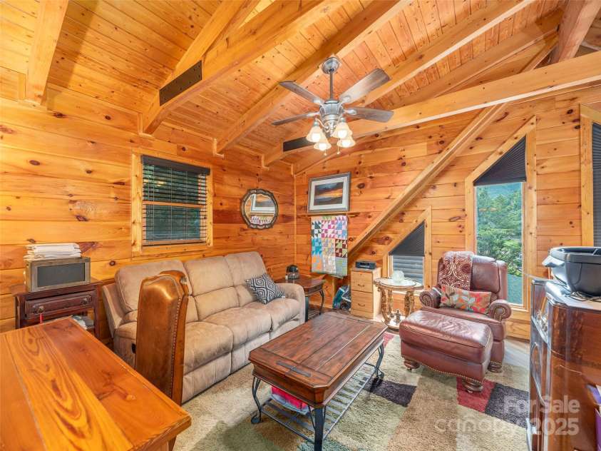 15 Breezy Creek Lane, Maggie Valley, NC 28751.  MLS# CAR4279649, YatesRealty ID 2337. Loft overlooking great room