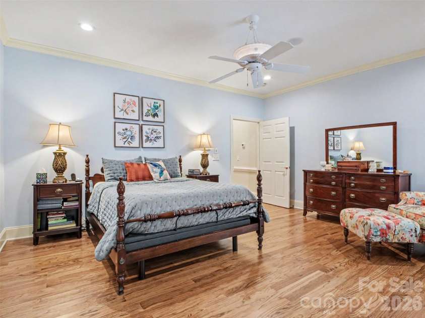 1422 Stone Gate Drive, Shelby, NC 28150.  MLS# CAR4358985, YatesRealty ID 23404. A modified split bedroom floor plan places this gorgeous primary bedroom on one side of the living areas along with a secondary bedroom nearby that can be used as nursery or guest room.