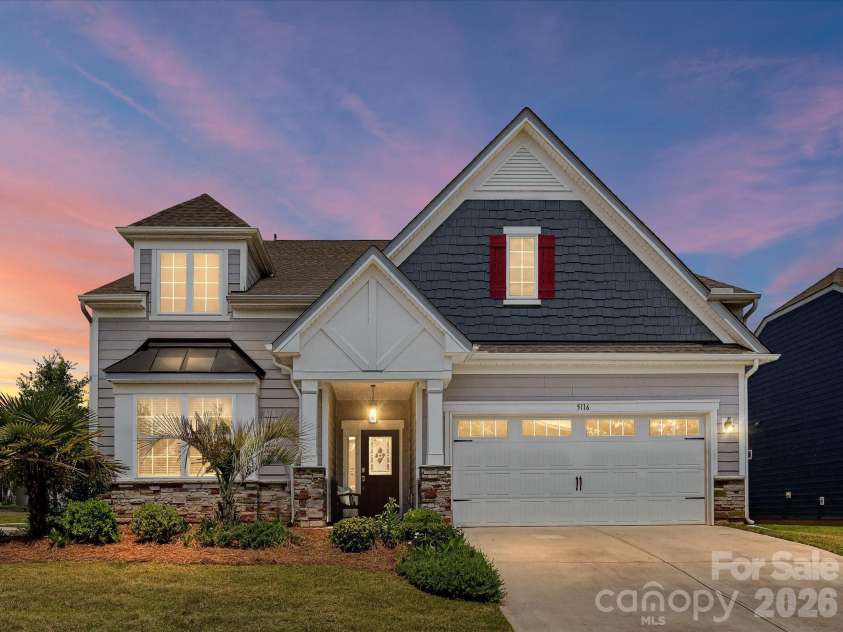 5116 Lassen Volcanic Trail, Lancaster, SC 29720.  MLS# CAR4377413, YatesRealty ID 23434. Twilight Photo of Front Elevation