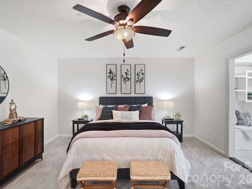 1919 Gables Drive, Monroe, NC 28112.  MLS# CAR4380322, YatesRealty ID 23557. Primary with ceiling fan