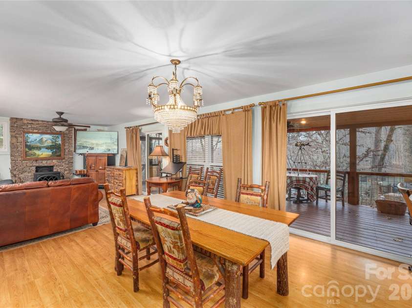 12 Bear Cove Lane, Bryson City, NC 28713.  MLS# CAR4337192, YatesRealty ID 2358. Dining area looks out to screened deck