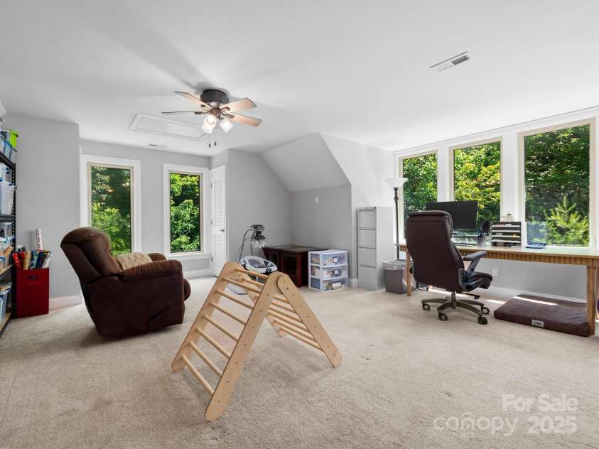 102 Gap Creek Road, Fletcher, NC 28732.  MLS# CAR4275624, YatesRealty ID 23580. 3rd Floor Recreation/Bonus Room w/ 3 Panel Portrait Window Feature and Even More Space w/ 2 New Ceiling Fans to Keep it Still Cool and Fun in Those Perfect Mountain Summers