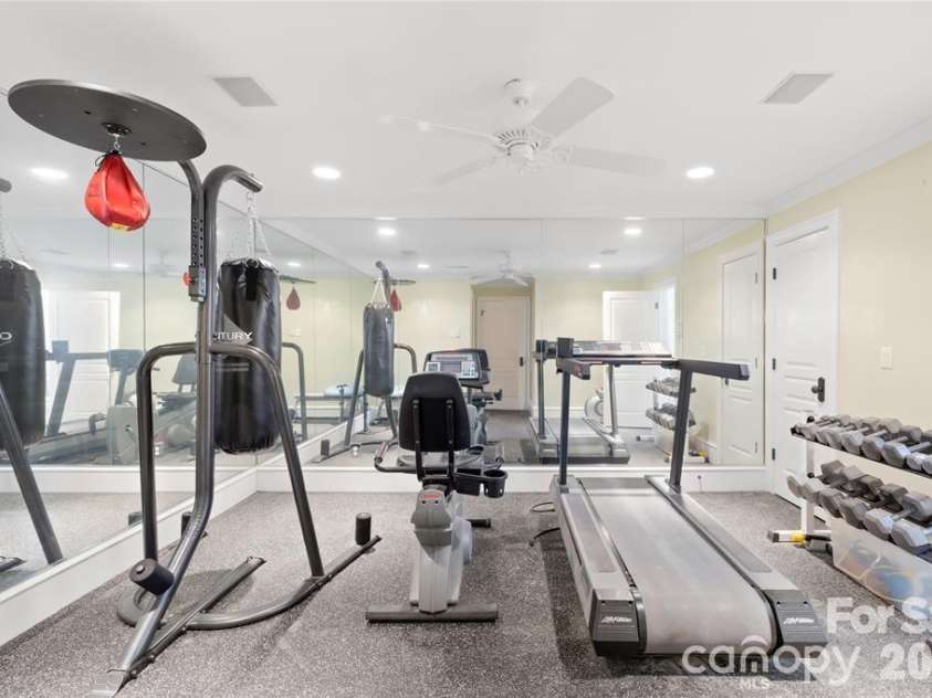 19118 Betty Stough Road, Cornelius, NC 28031.  MLS# CAR4369817, YatesRealty ID 23640. Basement gym