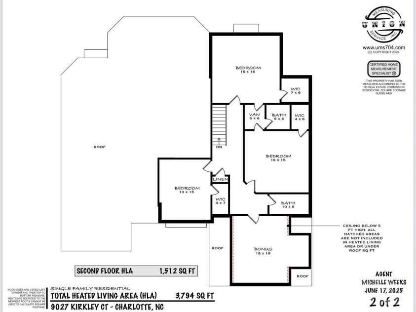 9027 Kirkley Court, Charlotte, NC 28277.  MLS# CAR4271257, YatesRealty ID 23728. Floor Plan Second Floor