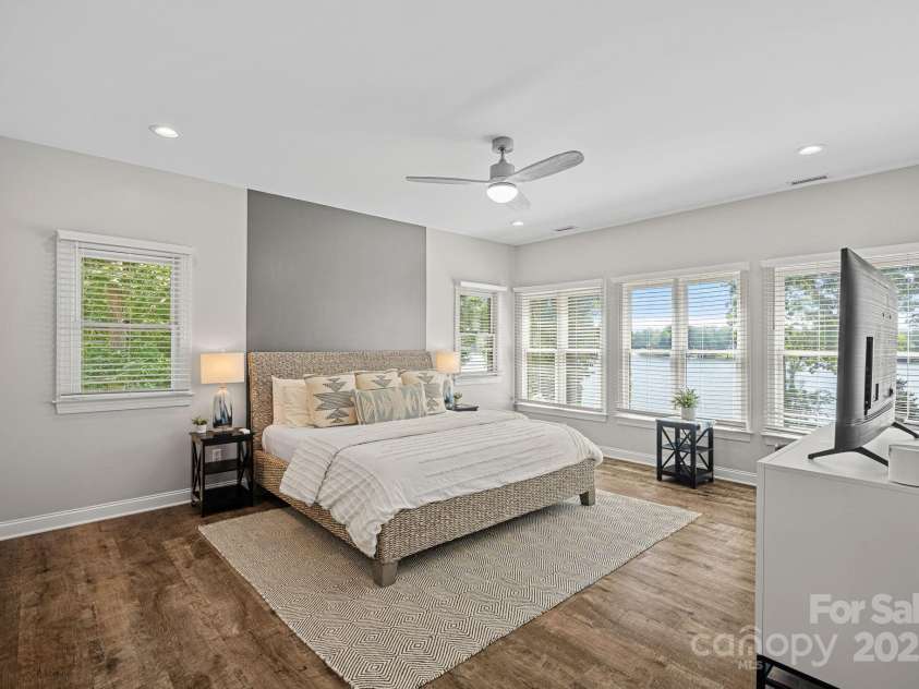 849 Kemp Road, Mooresville, NC 28117.  MLS# CAR4274065, YatesRealty ID 23975. Primary Bedroom with water views.