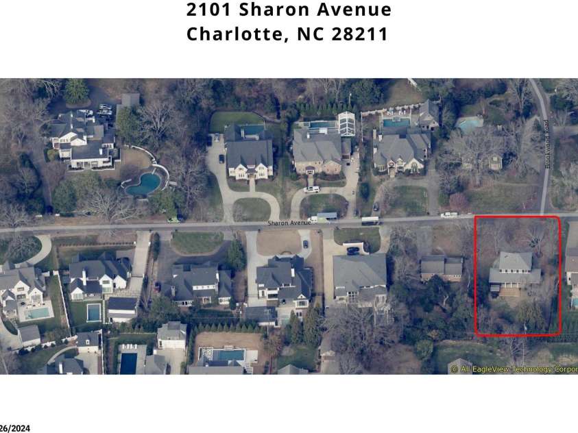 2101 Sharon Avenue, Charlotte, NC 28211.  MLS# CAR4235638, YatesRealty ID 2399. Satellite View Pre Demo - Lot Line Illustration approximate