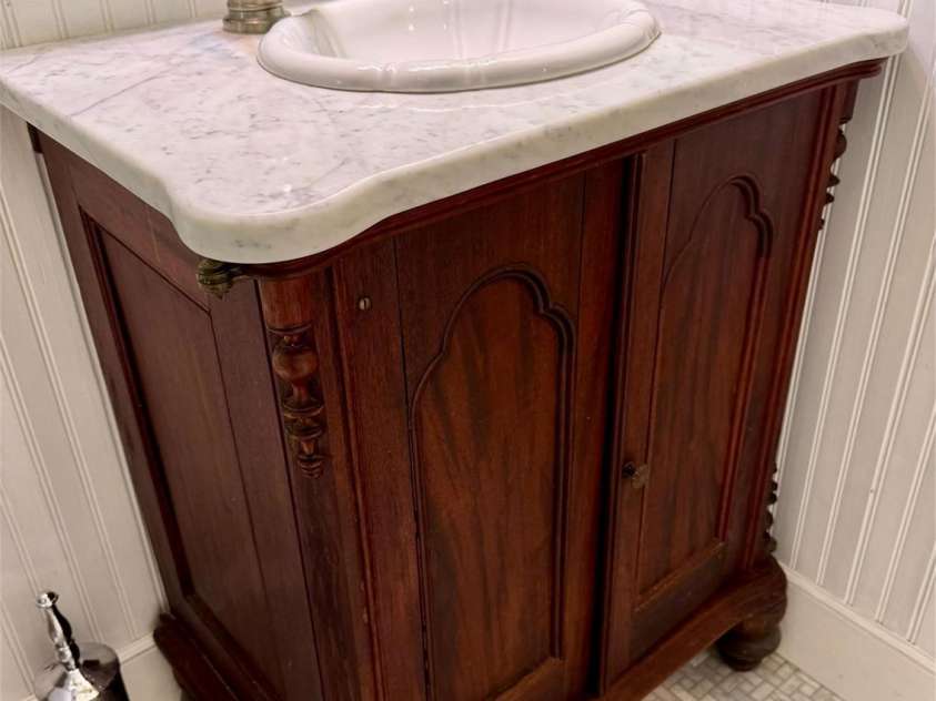 427 6th Avenue, Hendersonville, NC 28739.  MLS# CAR4379702, YatesRealty ID 2420. Vintage restored vanity cabinet.