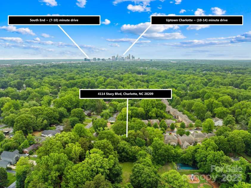 4114 Stacy Boulevard, Charlotte, NC 28209.  MLS# CAR4258425, YatesRealty ID 24208. The property offers easy access to the Light Rail and the Lower South End, providing a variety of dining, shopping, and entertainment options.