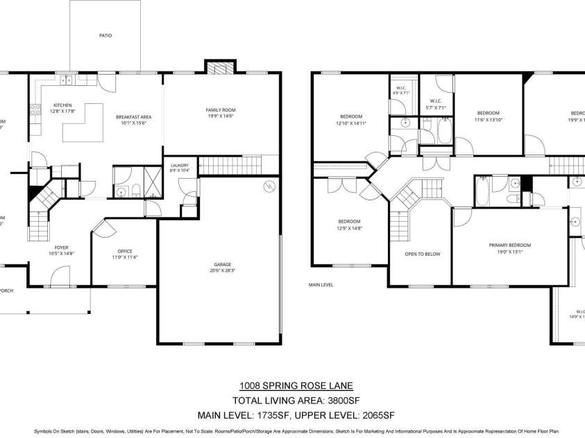 1008 Spring Rose Lane, Matthews, NC 28104.  MLS# CAR4382906, YatesRealty ID 24258. Main Level: 1735SF, Upper Level: 2065SF