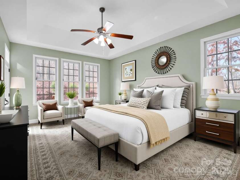 351 Rambling Creek, Tryon, NC 28782.  MLS# CAR4327105, YatesRealty ID 24276. Primary Bedroom with Tray Ceiling