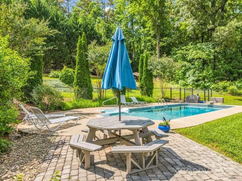 1111 Bills Creek Road, Lake Lure, NC 28746.  MLS# CAR4273811, YatesRealty ID 24320. Pool with surrounding grounds