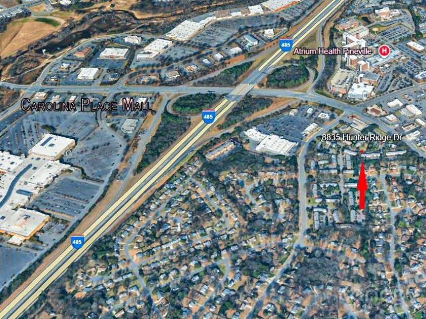 8835 Hunter Ridge Drive, Charlotte, NC 28226.  MLS# CAR4251538, YatesRealty ID 24436. Note the Hospital so close to the Townhome.