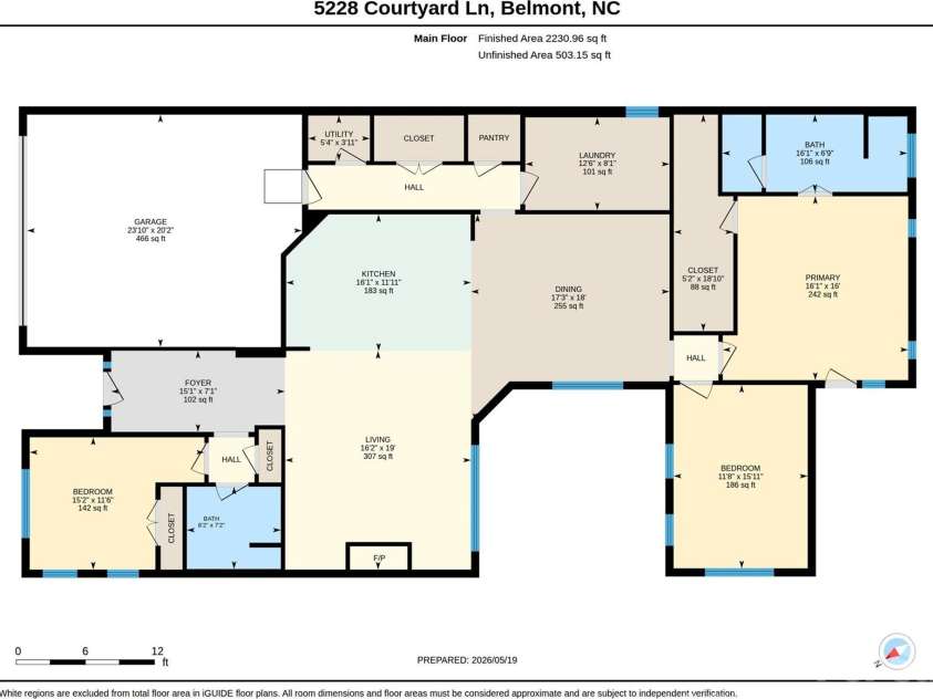 5228 Courtyard Lane, Belmont, NC 28012.  MLS# CAR4381843, YatesRealty ID 24533. Floor Plan