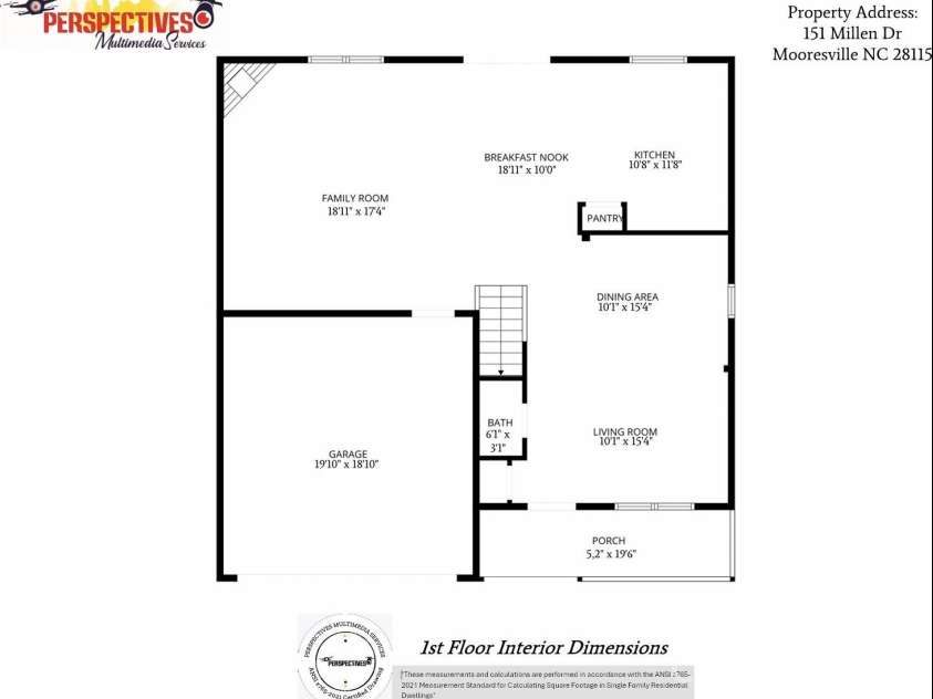 151 Millen Drive, Mooresville, NC 28115.  MLS# CAR4382866, YatesRealty ID 24537. Main level floorplan