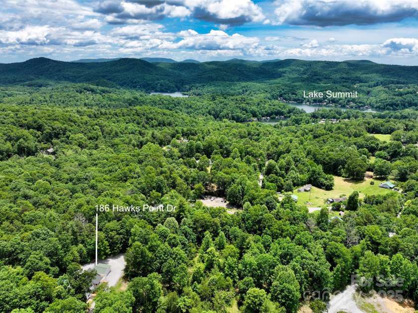 186 Hawks Point Drive, Zirconia, NC 28790.  MLS# CAR4302595, YatesRealty ID 24638. Aerial proximity to Lake Summit