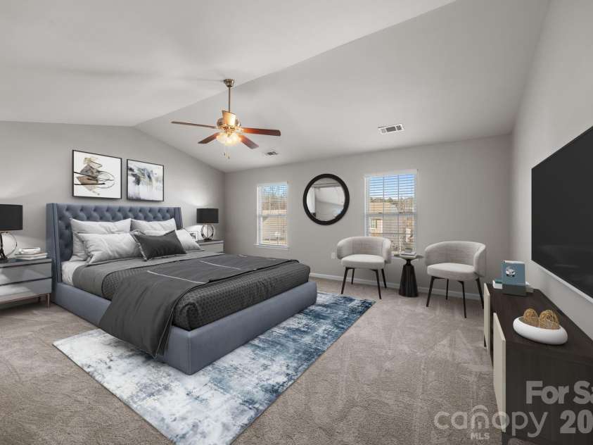 116 Rippling Water Drive, Mount Holly, NC 28120.  MLS# CAR4338264, YatesRealty ID 24647. Virtually staged primary bedroom.