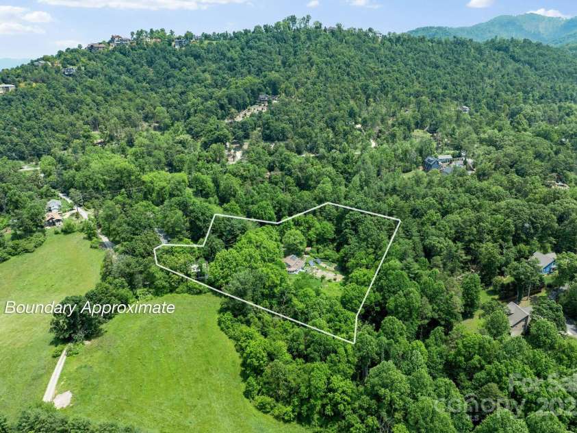 20 Pickens Lane, Weaverville, NC 28787.  MLS# CAR4267121, YatesRealty ID 24647. Wide aerial shot with approximate property line