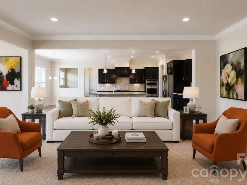 1719 Emory Oak Drive, Charlotte, NC 28270.  MLS# CAR4379613, YatesRealty ID 24775. Great room Virtual staging