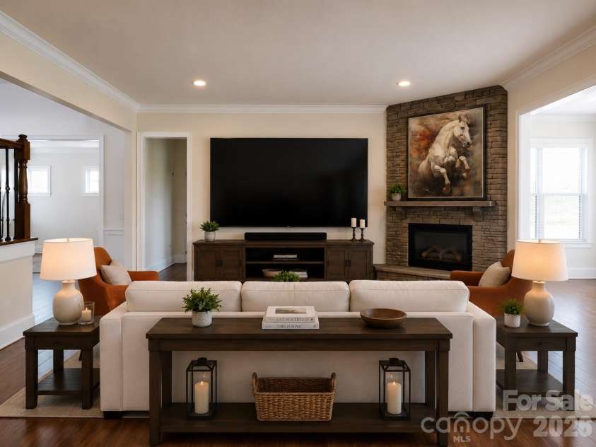 1719 Emory Oak Drive, Charlotte, NC 28270.  MLS# CAR4379613, YatesRealty ID 24775. Great room virtual staging