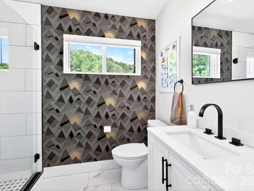 167 Commerce Street, Old Fort, NC 28762.  MLS# CAR4384526, YatesRealty ID 24803. Fun Wallpapered Accent Walls