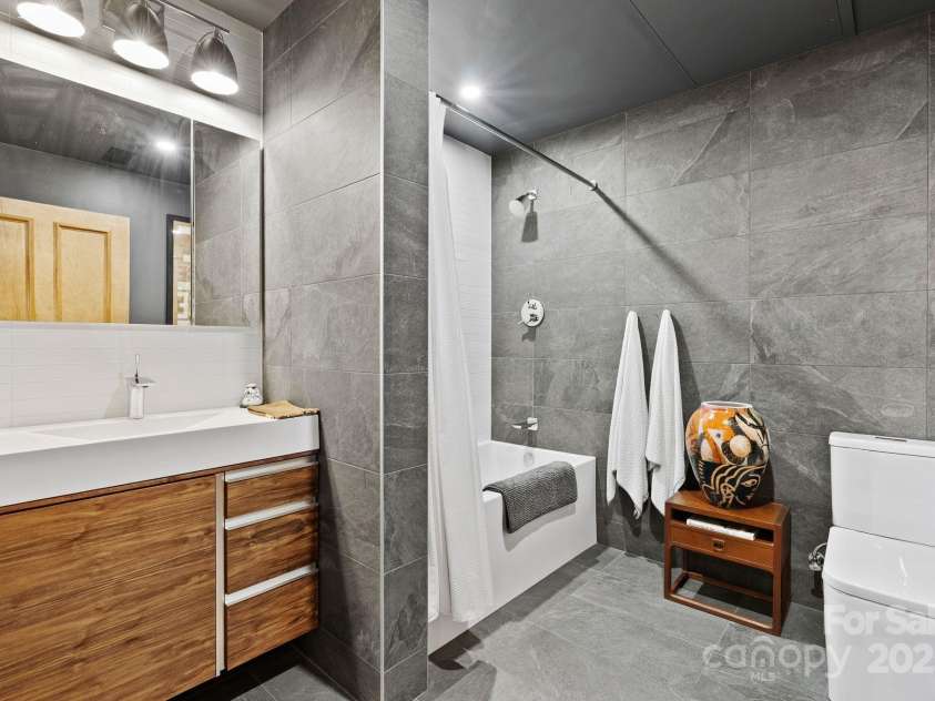 100 Coxe Avenue, Asheville, NC 28801.  MLS# CAR4271737, YatesRealty ID 24809. Bathroom w sink, tub and commode