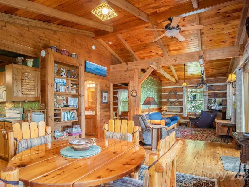 55 Bearwallow Road, Leicester, NC 28748.  MLS# CAR4278949, YatesRealty ID 24812. Dining and Living