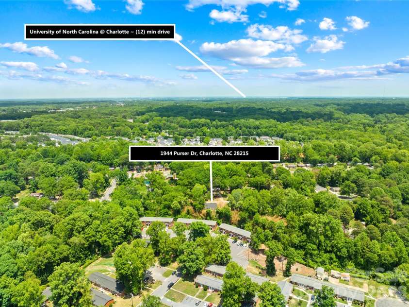 1944 Purser Drive, Charlotte, NC 28215.  MLS# CAR4378594, YatesRealty ID 24916. Arial view towards University