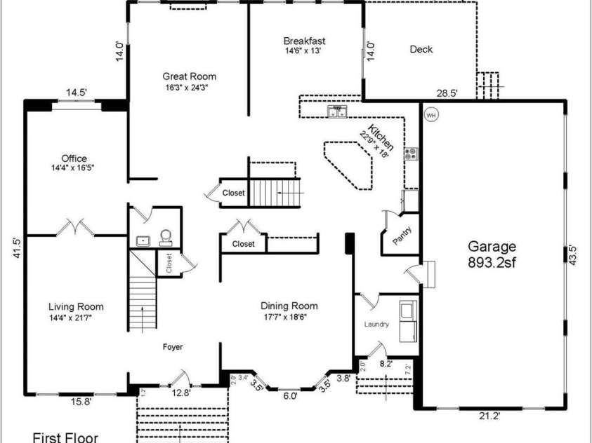 5008 Woodview Lane, Weddington, NC 28104.  MLS# CAR4269305, YatesRealty ID 24971. Floor plan - 1st