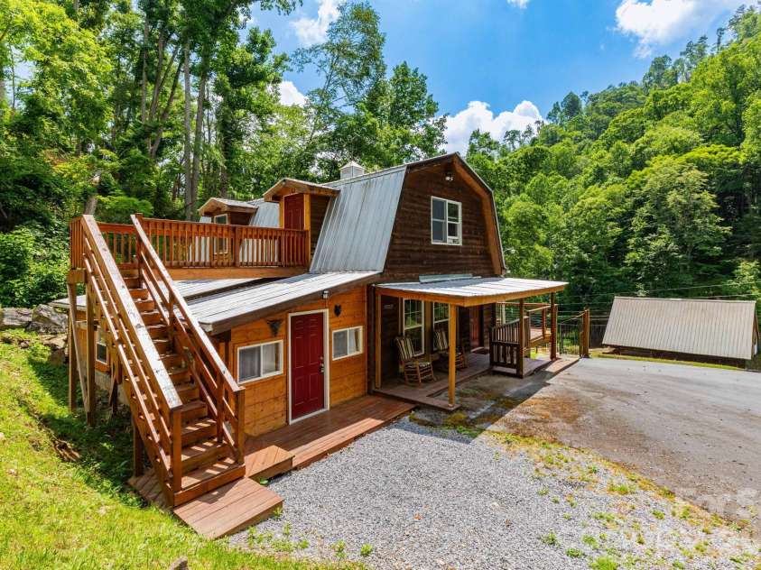 1010 and 1014 Melton Branch Road, Bakersville, NC 28705.  MLS# CAR4333369, YatesRealty ID 25045. Barndominium Side, access to upper level