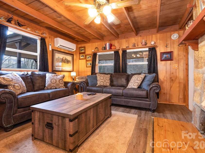 1010 and 1014 Melton Branch Road, Bakersville, NC 28705.  MLS# CAR4333369, YatesRealty ID 25045. Cabin Living Room