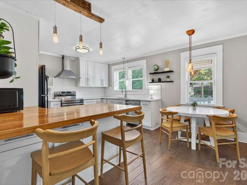 904 Academy Street, Charlotte, NC 28205.  MLS# CAR4380791, YatesRealty ID 25069. The spacious peninsula has a gorgeous gleaming wooden countertop and counter space for extra seating