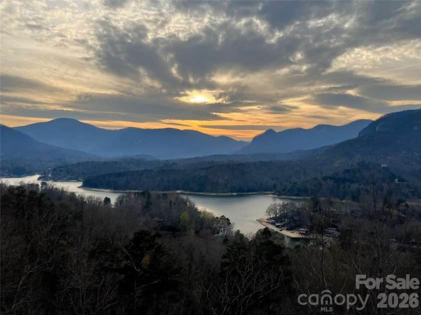 109 Overlook Point Lane, Lake Lure, NC 28746.  MLS# CAR4336925, YatesRealty ID 2533. Beautiful Sunset in wintertime