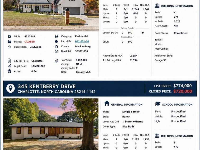 1319 Cathey Road, Charlotte, NC 28214.  MLS# CAR4366814, YatesRealty ID 25362. Comps