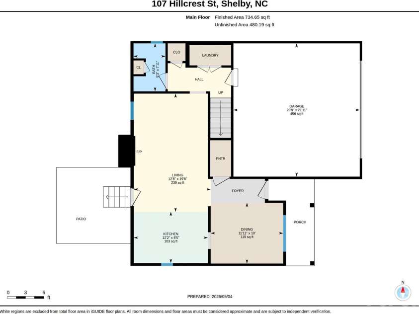 107 Hillcrest Street, Shelby, NC 28152.  MLS# CAR4378081, YatesRealty ID 25522. 1st floor floorplan