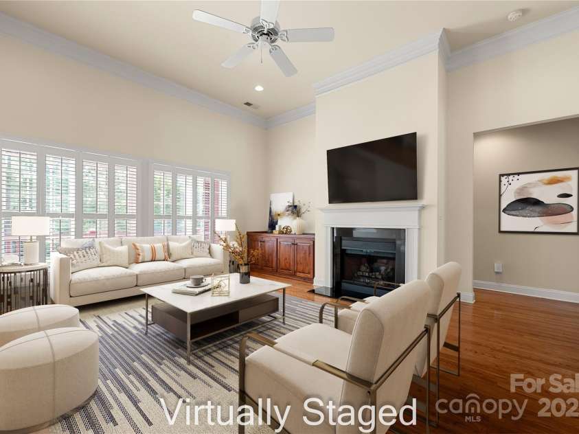 765 Cherry Hills Place, Rock Hill, SC 29730.  MLS# CAR4270626, YatesRealty ID 25736. Great room with gas fireplace and tall ceilings.